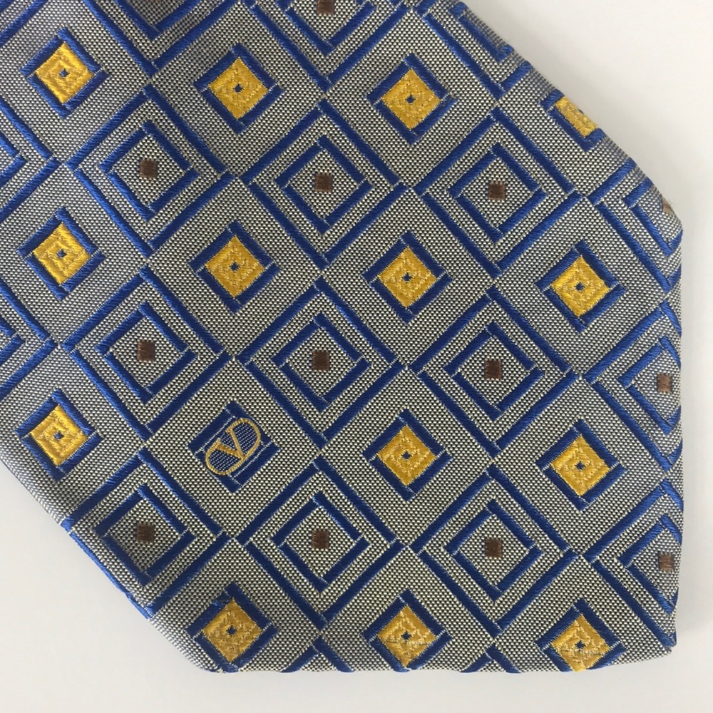 Valentino Blue & Yellow Silk Signature Tie